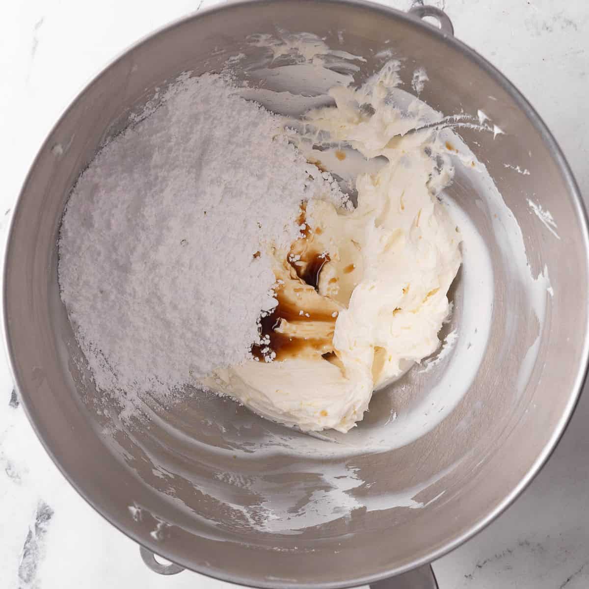 After creaming with powdered sugar and vanilla added.