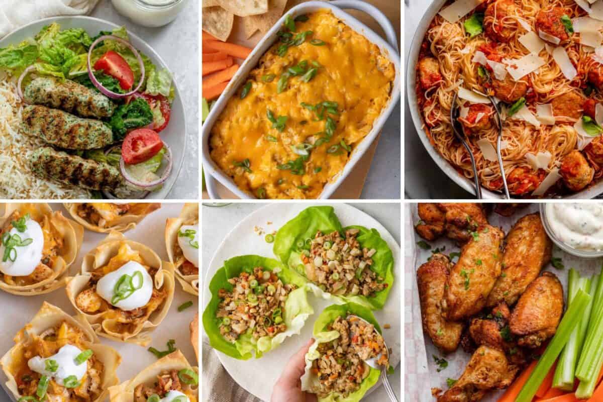 6 image collage of appetizer ideas.