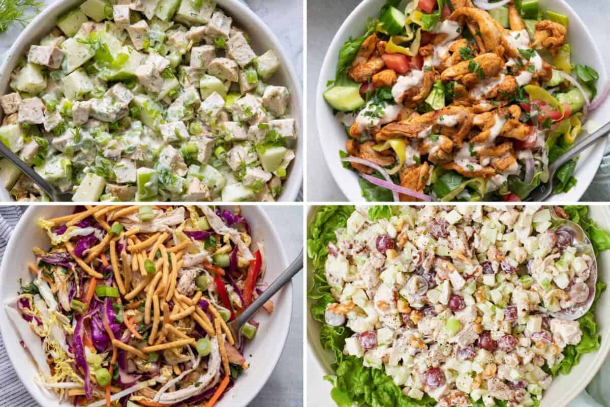 4 image collage of cold salad recipes ideas.