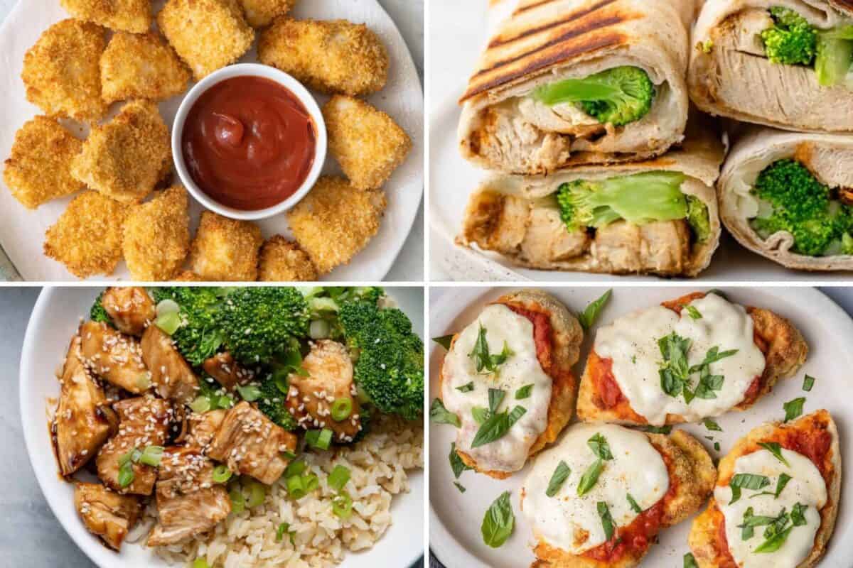 4 image collage of kid friendly recipes.