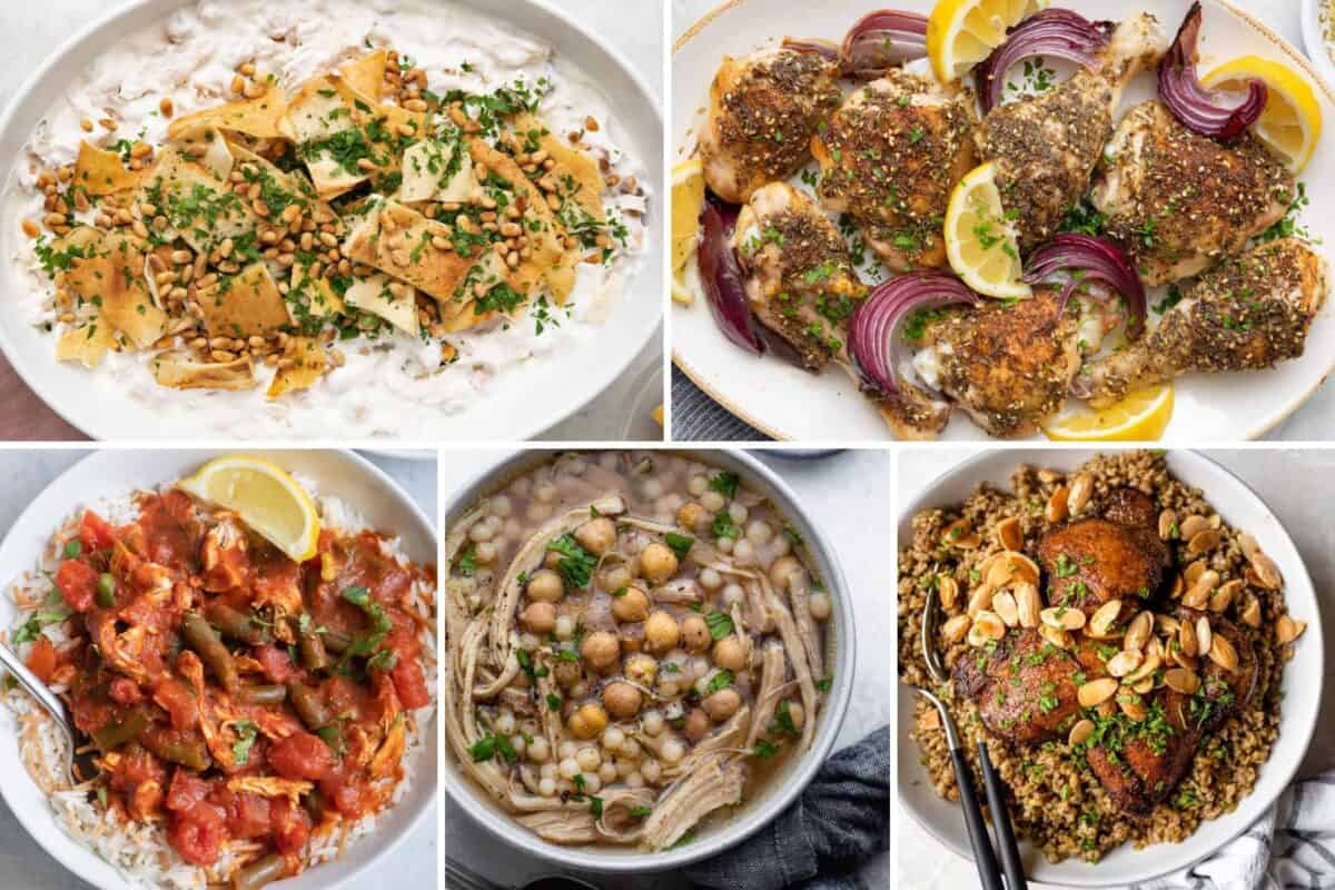 5 image collage of Lebanese recipe ideas.