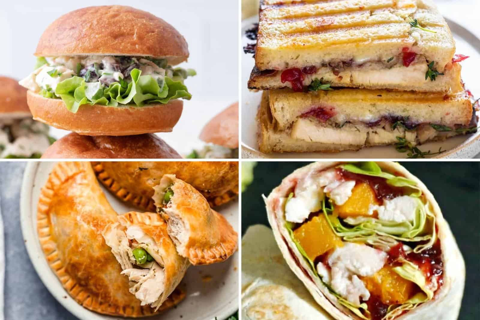 4 image collage of turkey lunch ideas.