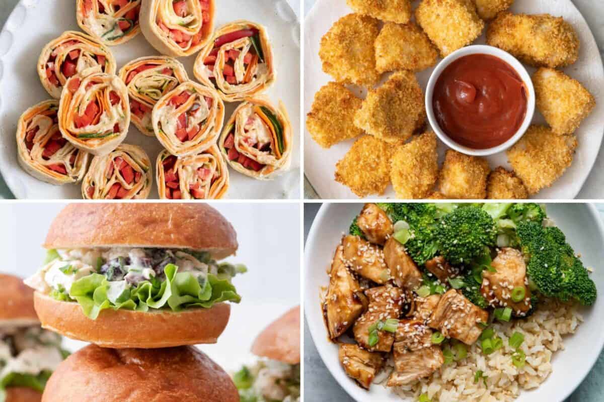 4 image collage of kid friendly recipes for lunch.