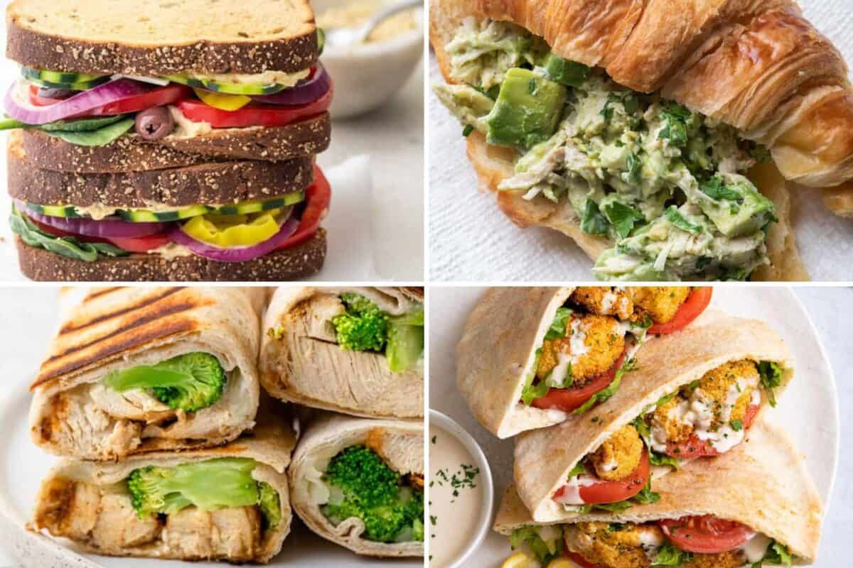 4 image collage of sandwich and wrap recipes.