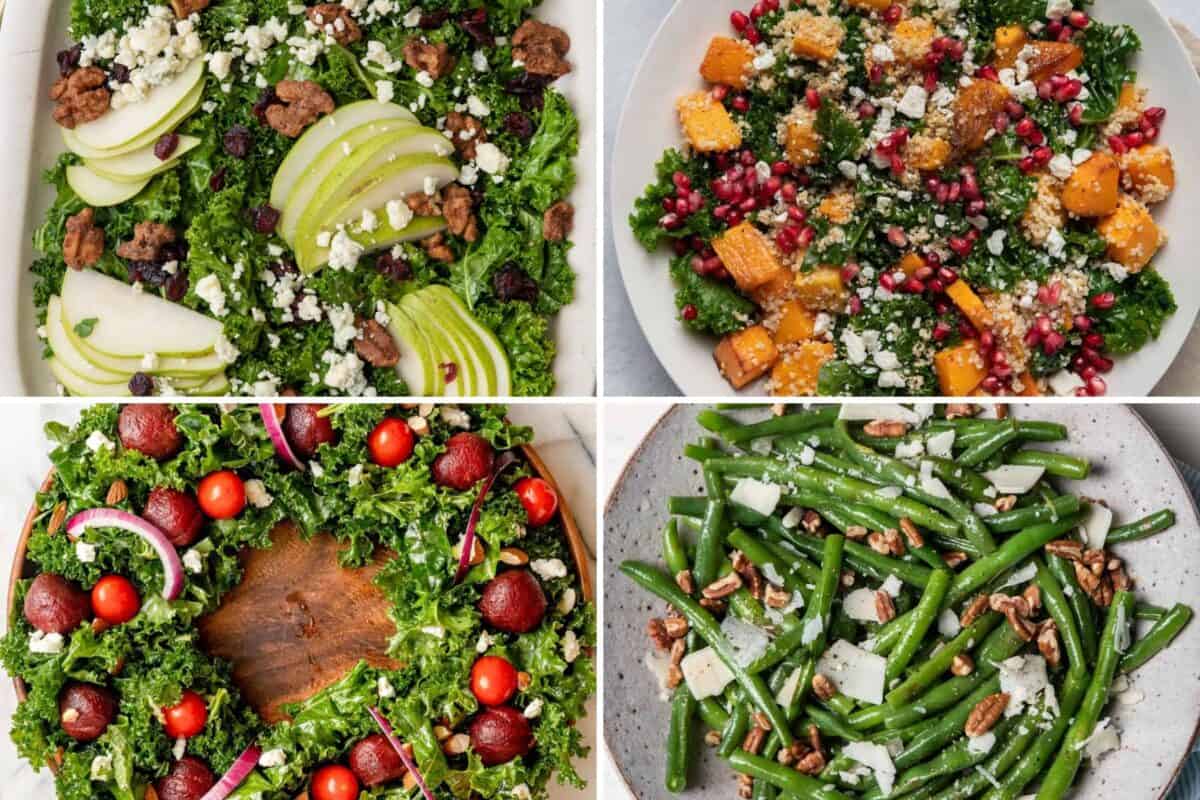 4 image collage of salad recipes.