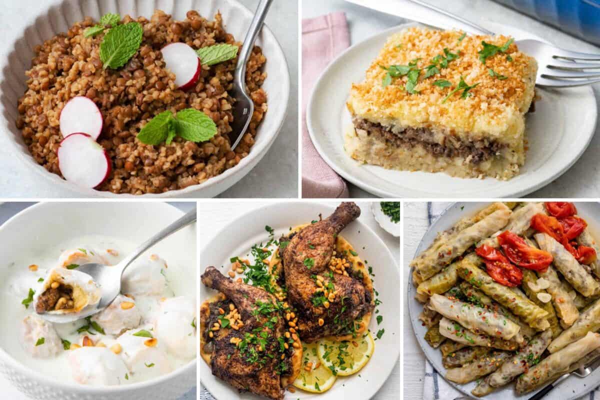 5 image collage of Lebanese recipe.