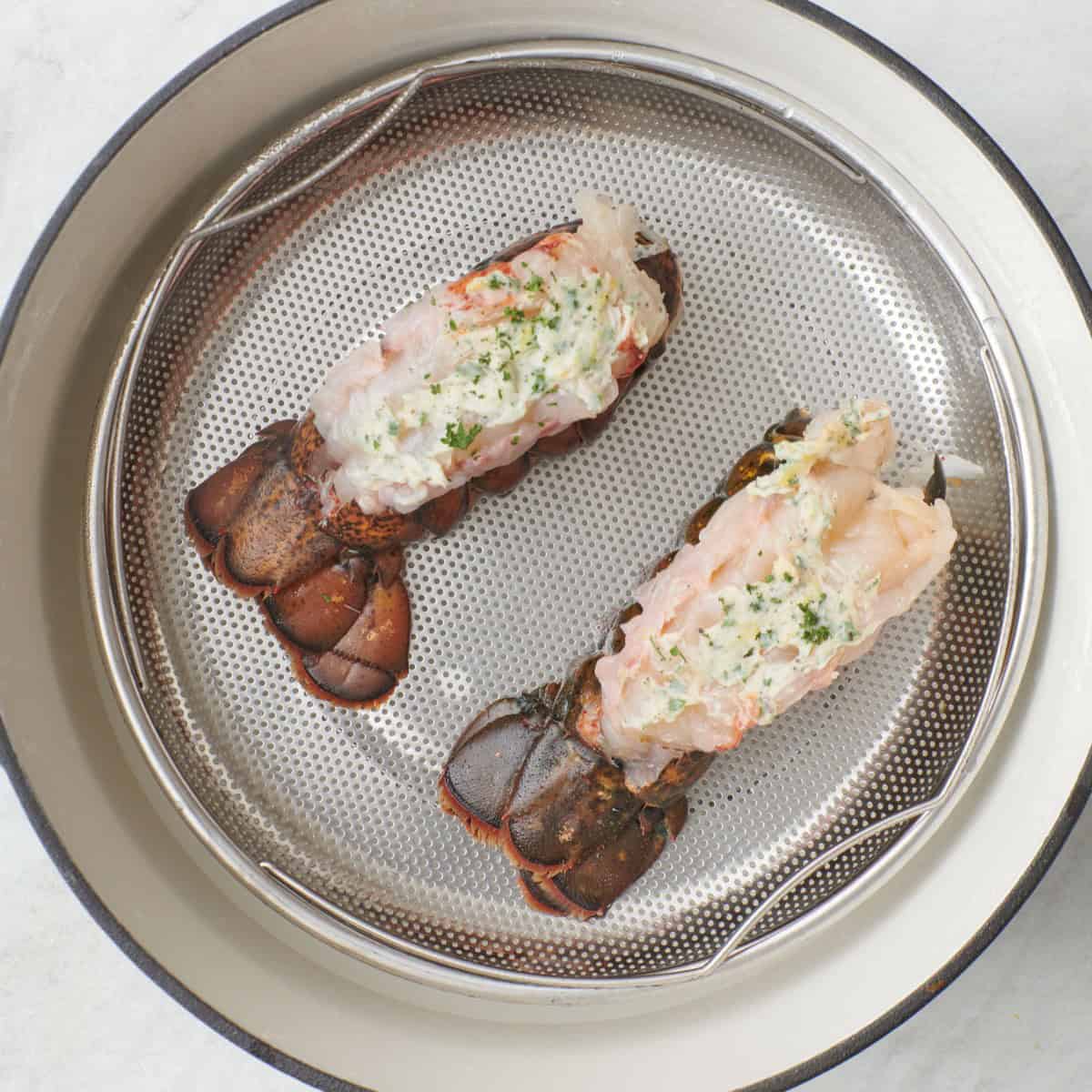 Prepared lobster tail before cooking.