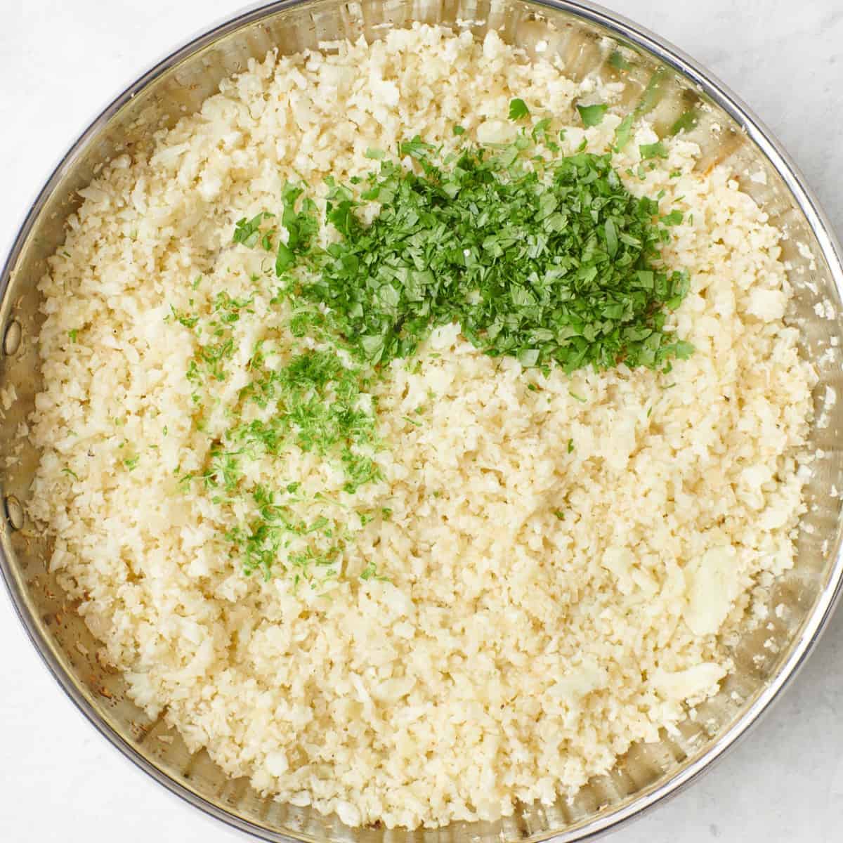 After cooking still in skillet with lime zest, juice and cilantro added on top before mixing.