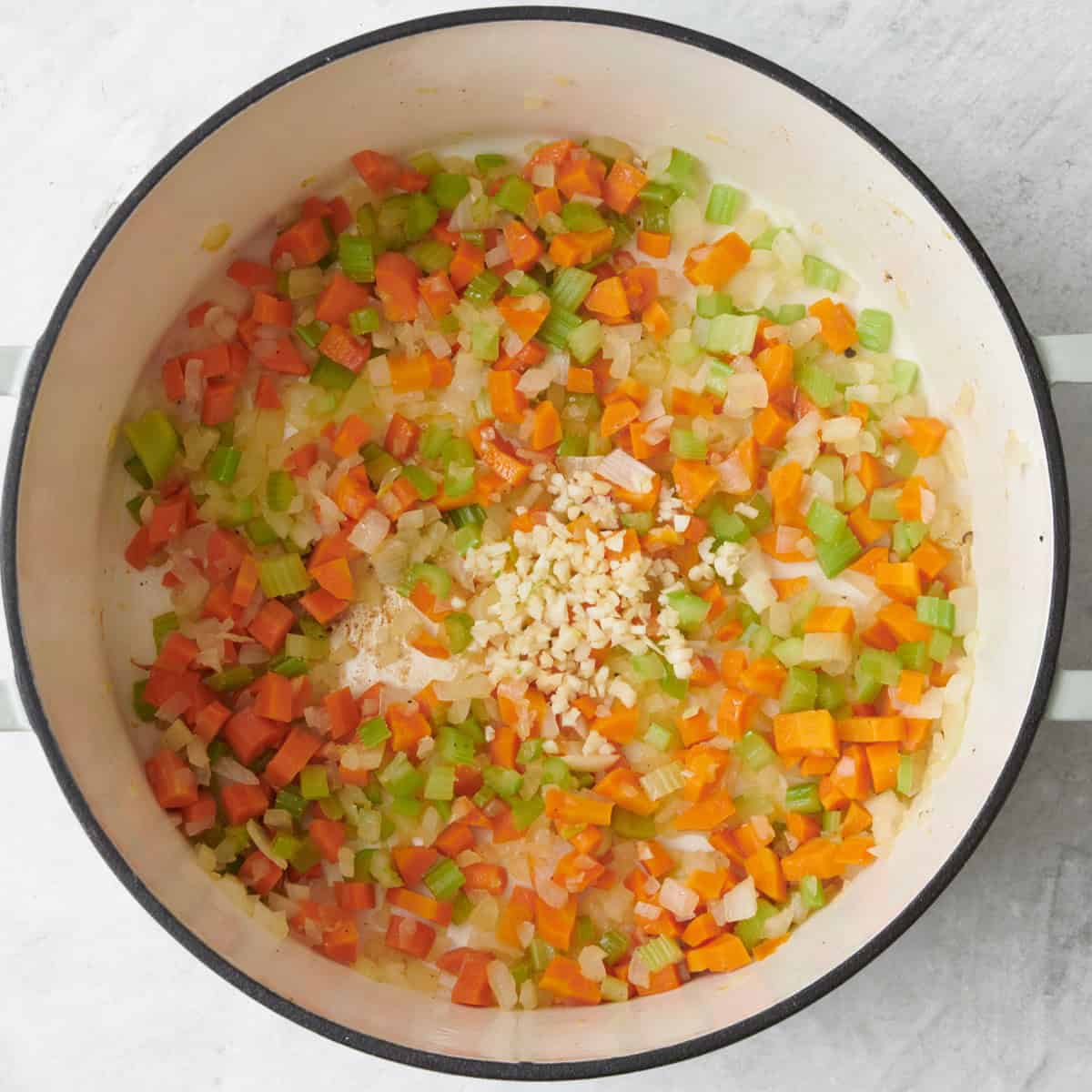 Chicken removed with onion, carrots, celery added.