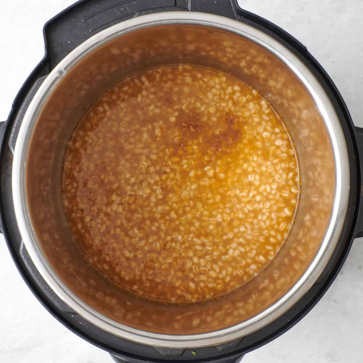 Barley in instant pot while cooking.