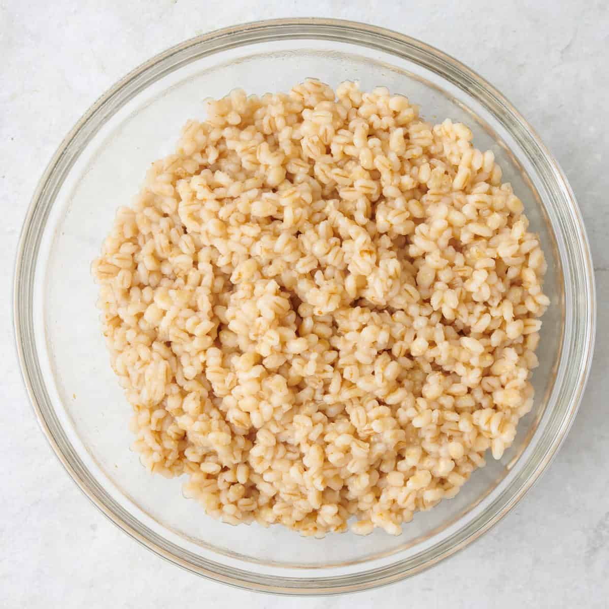 A bowl of cooked barley.