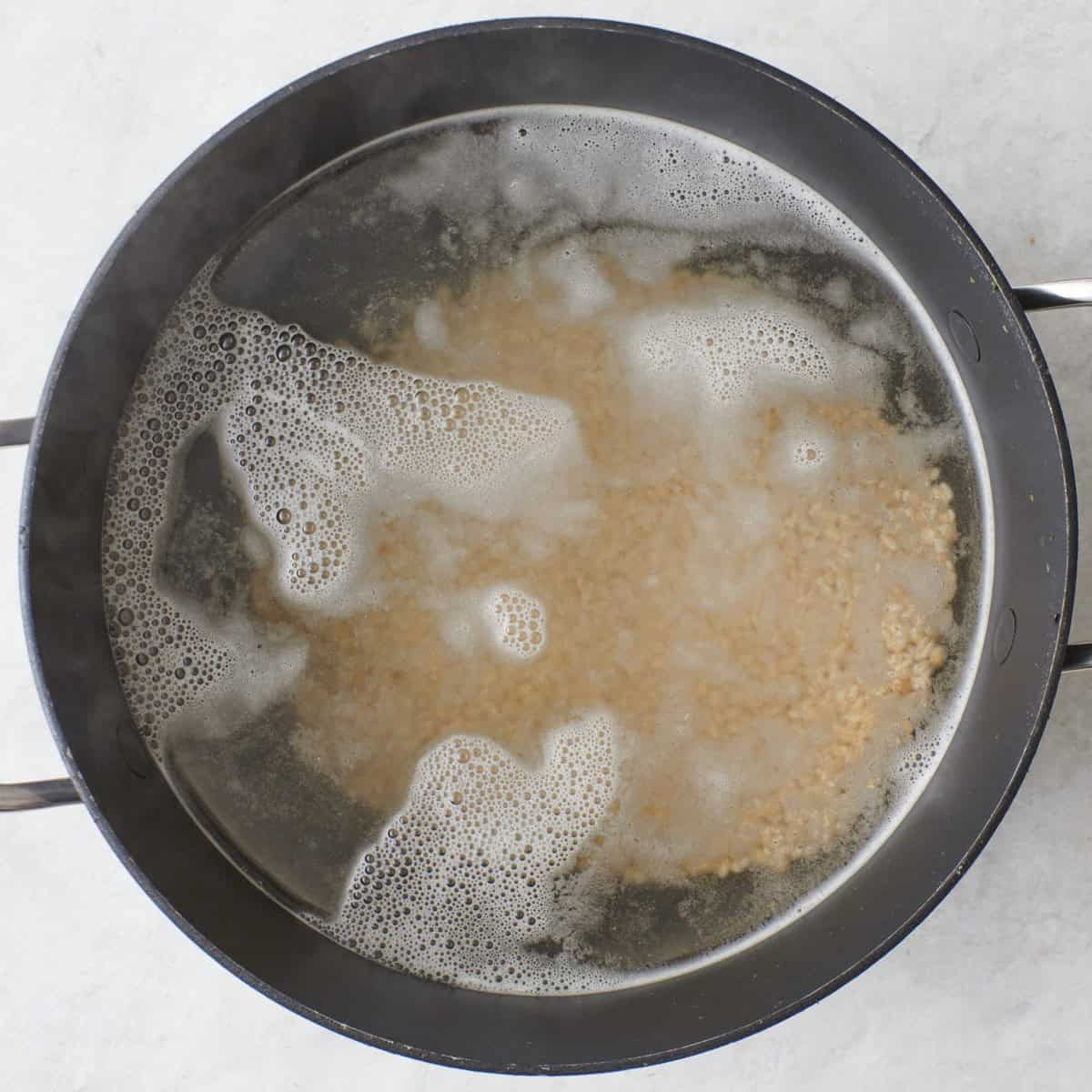 Barley in a pot of water.