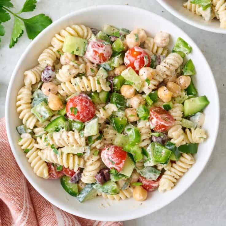 Cold Pasta Salad With Tahini Dressing - Feel Good Foodie