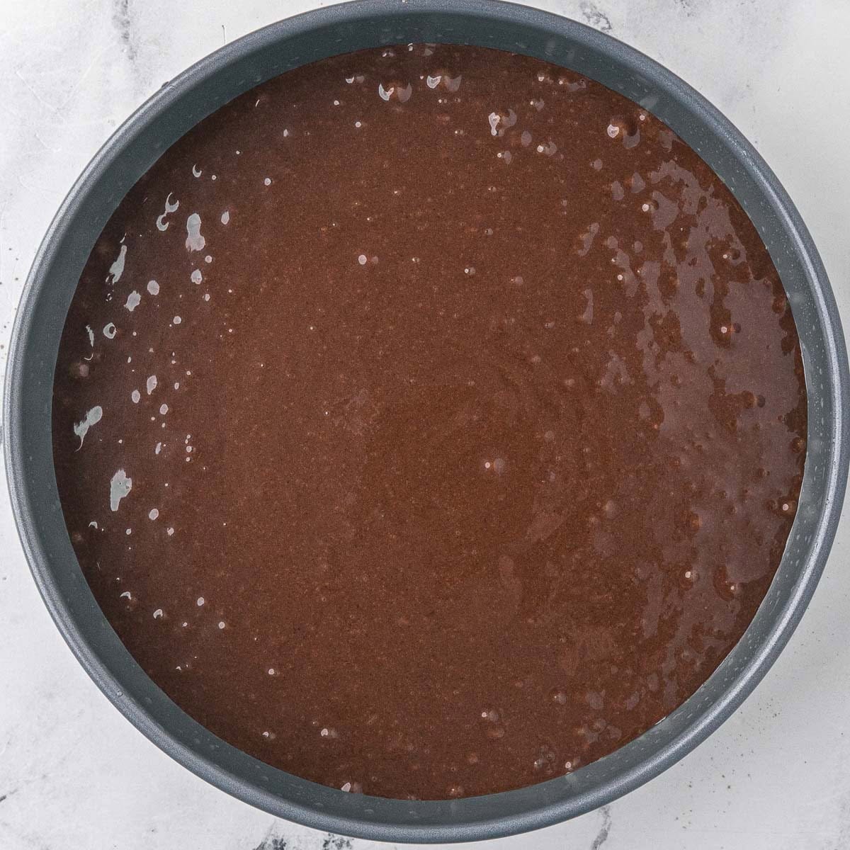 Batter in prepared pan before baking.