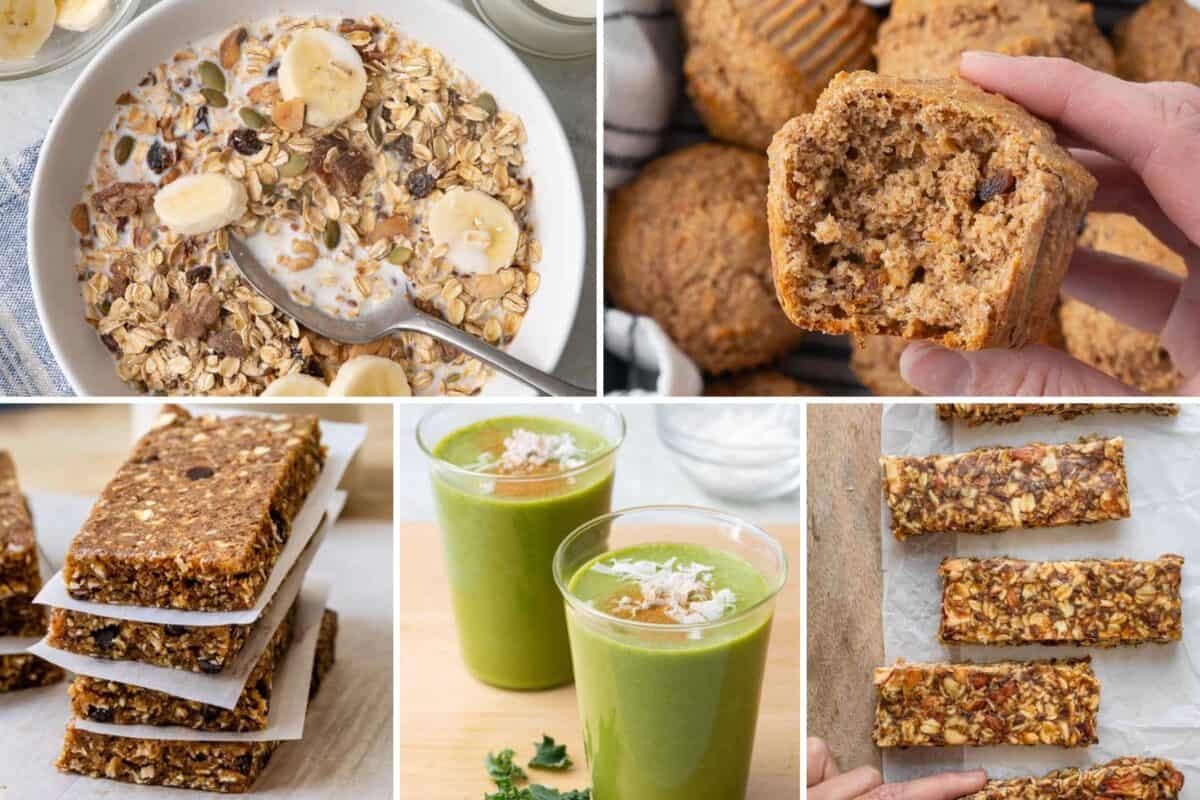 5 image collage of healthy recipes made with dates.