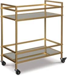 Gold cart with two mirrored shelves.
