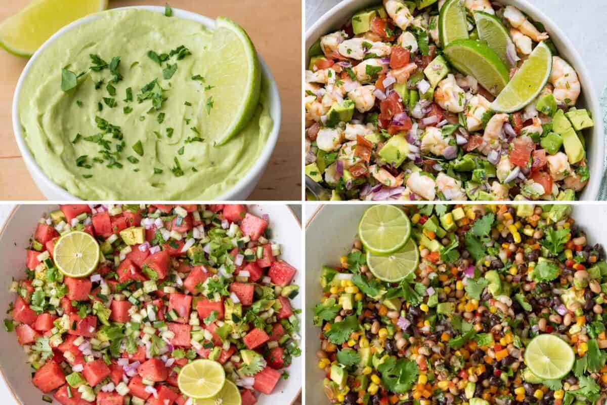 4 image collage of toppings for Mexican recipes.
