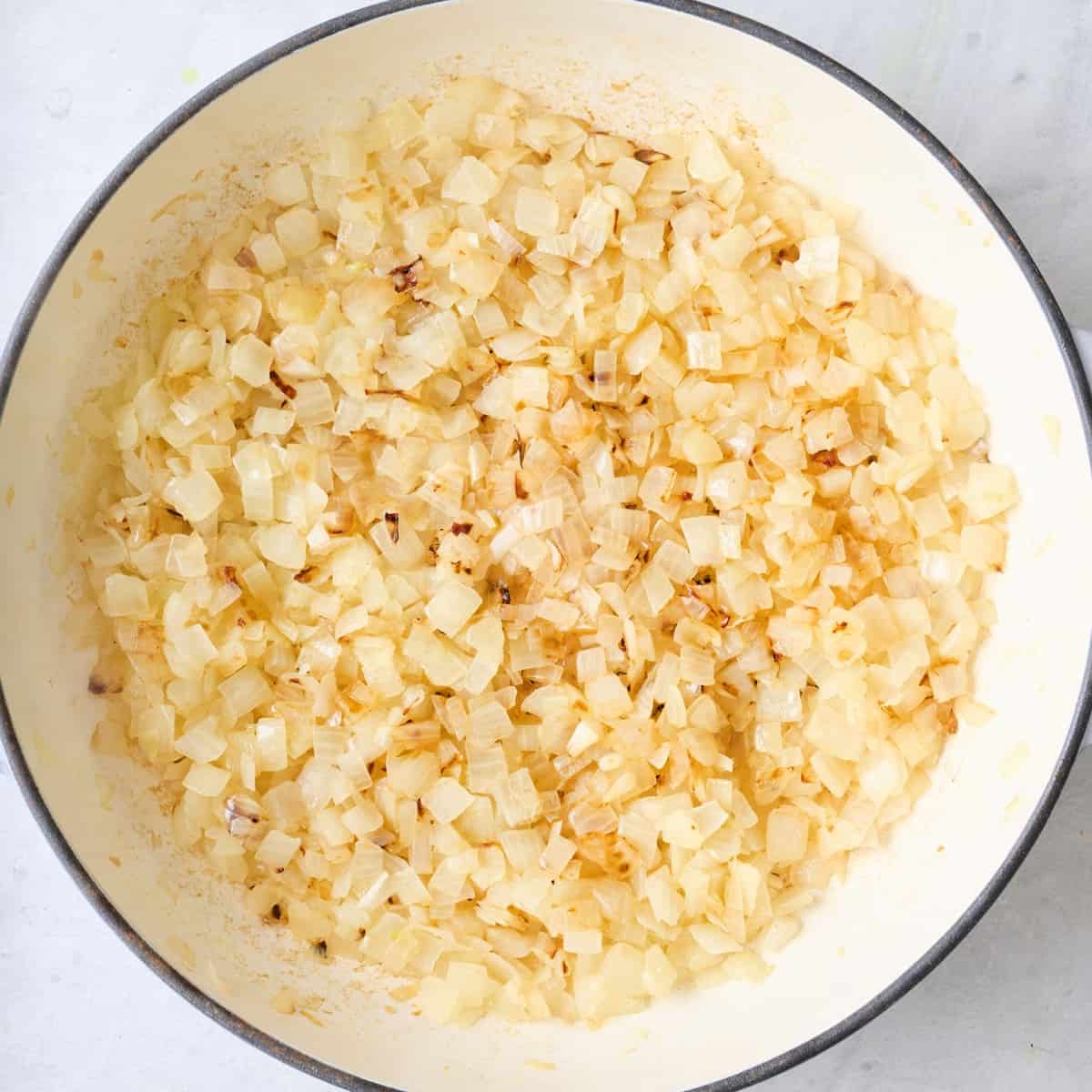 Onions in skillet after cooking until golden brown.