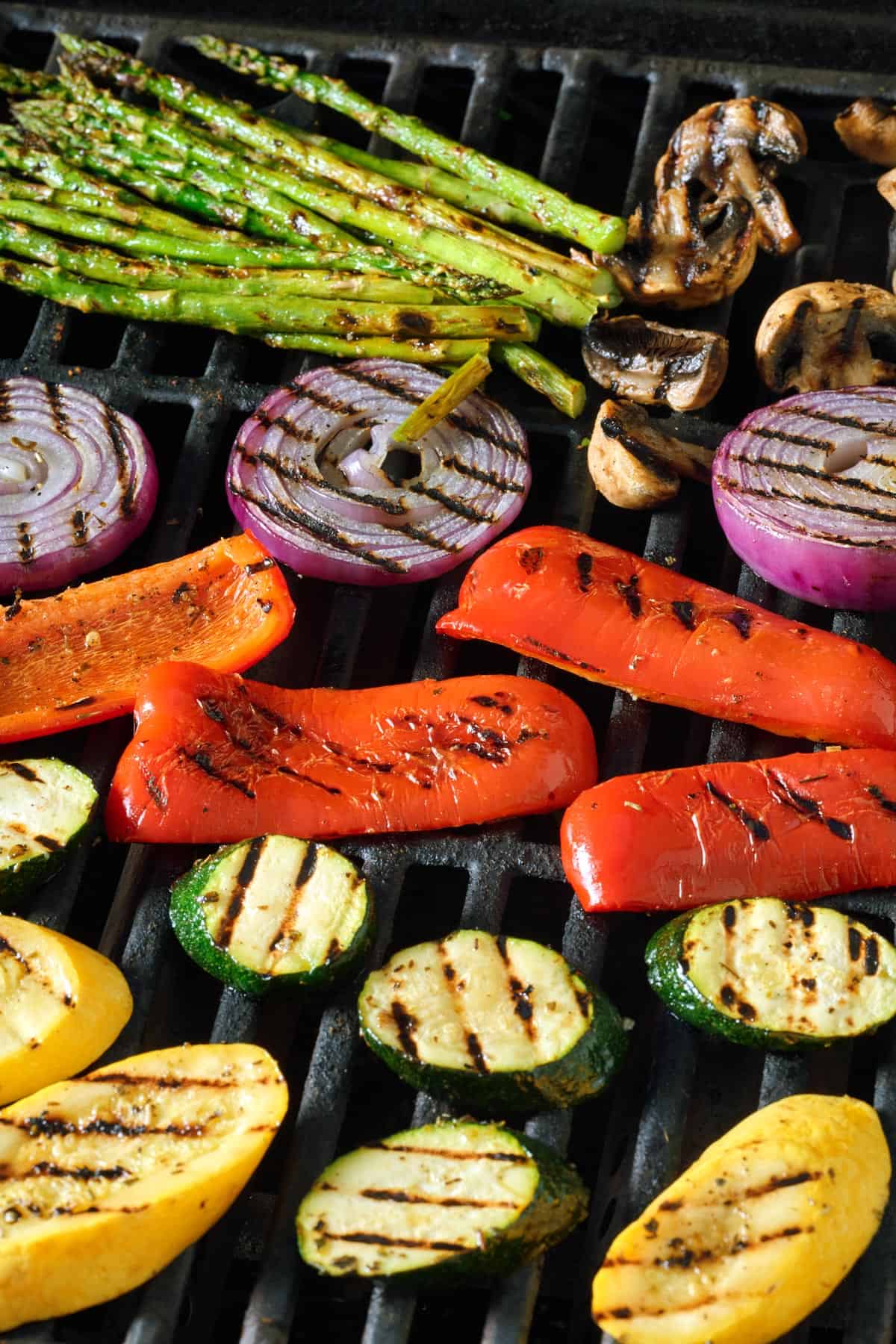 Grilled vegetables on a grill.