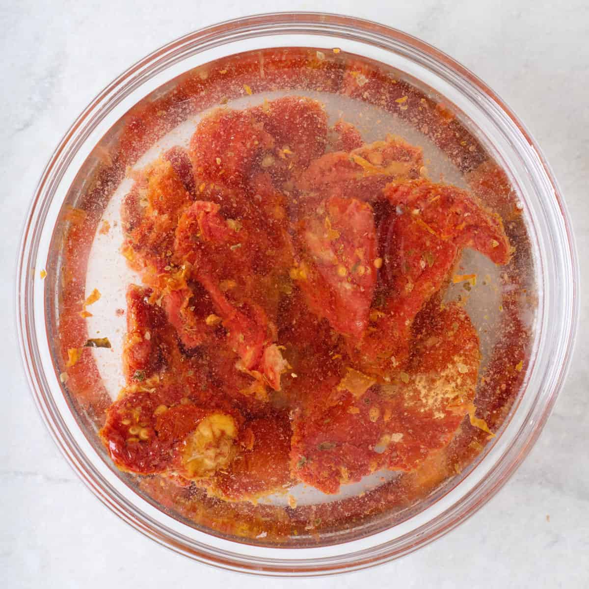 Sundried tomatoes after soaking in water.