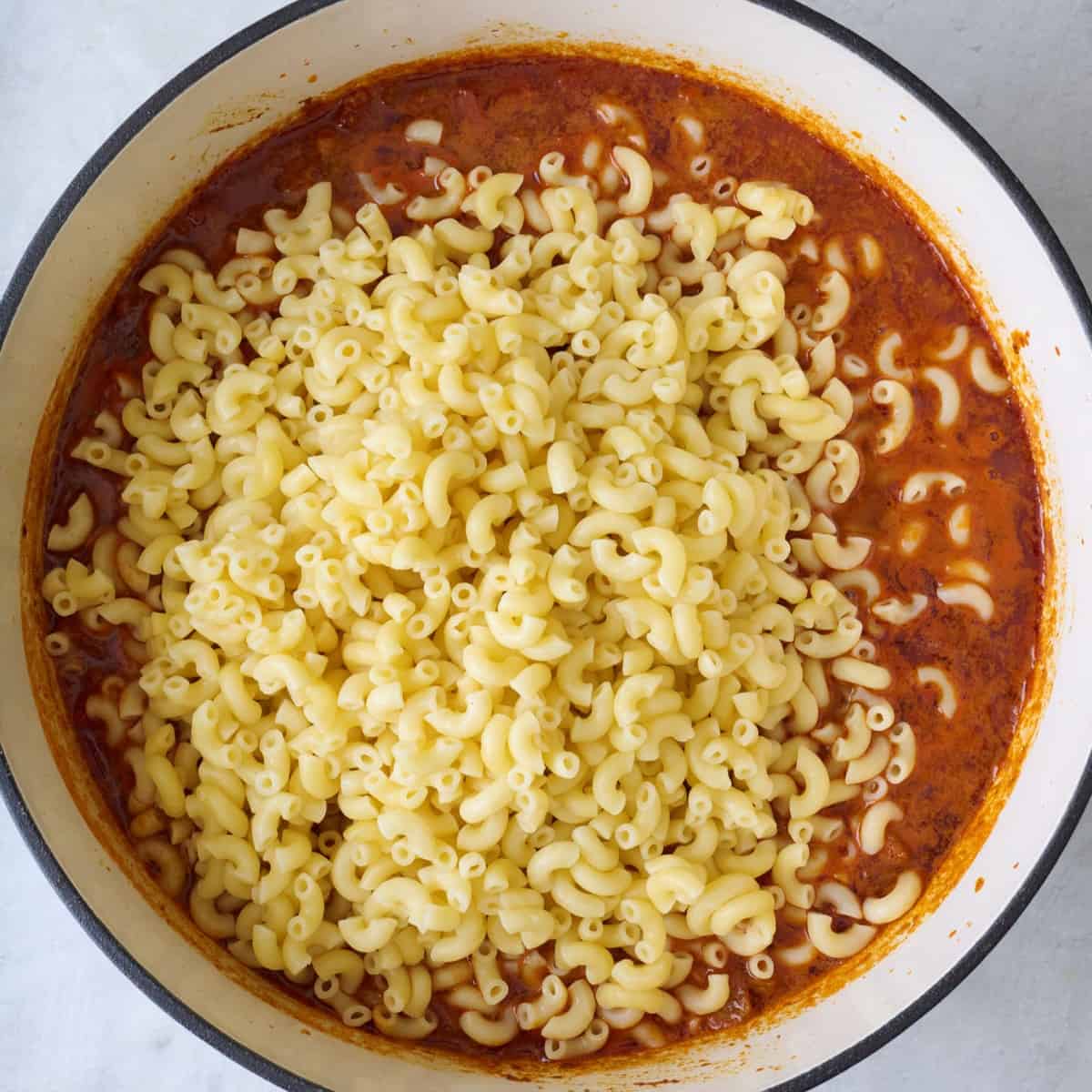 Pasta added on top.