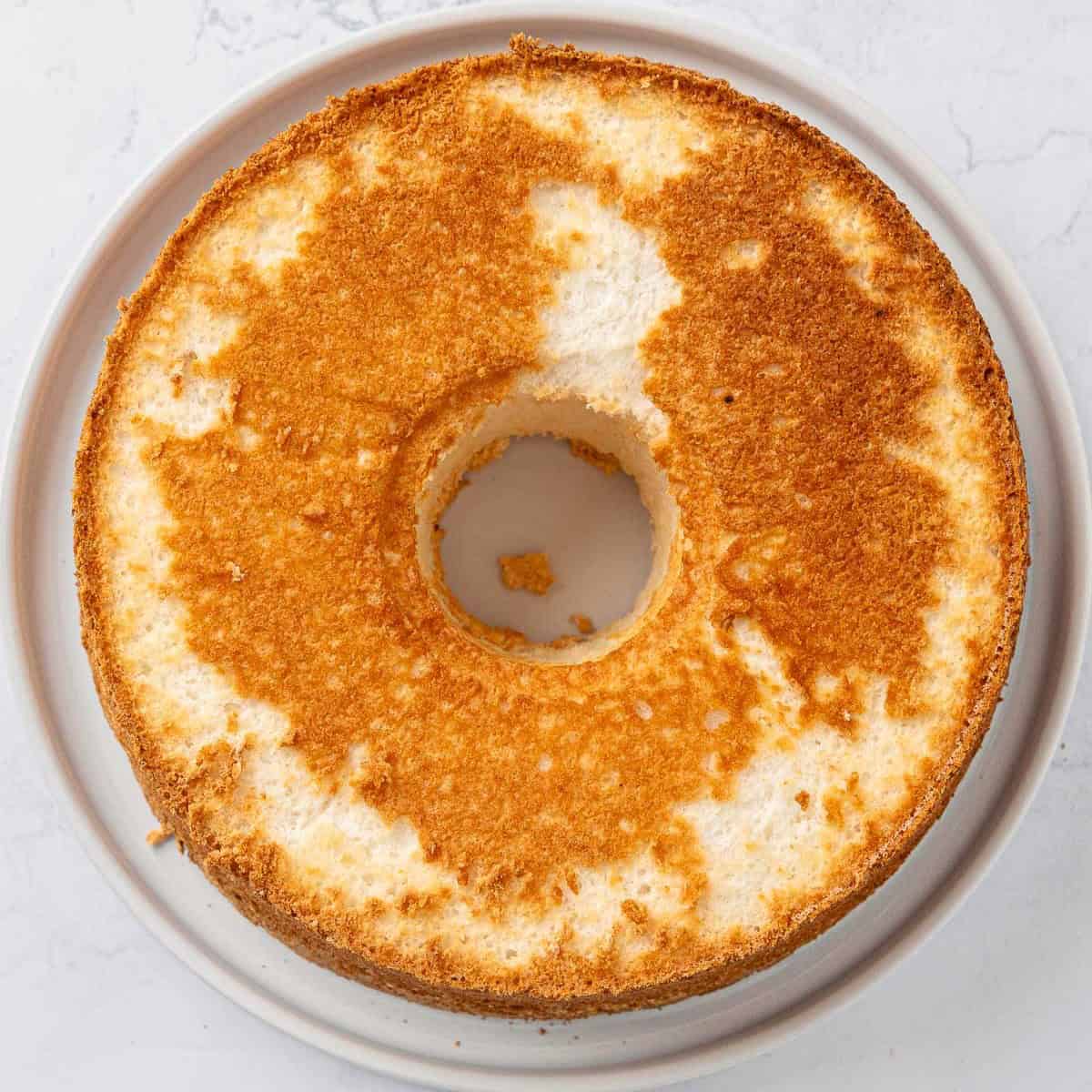 Angel food cake in a pan.