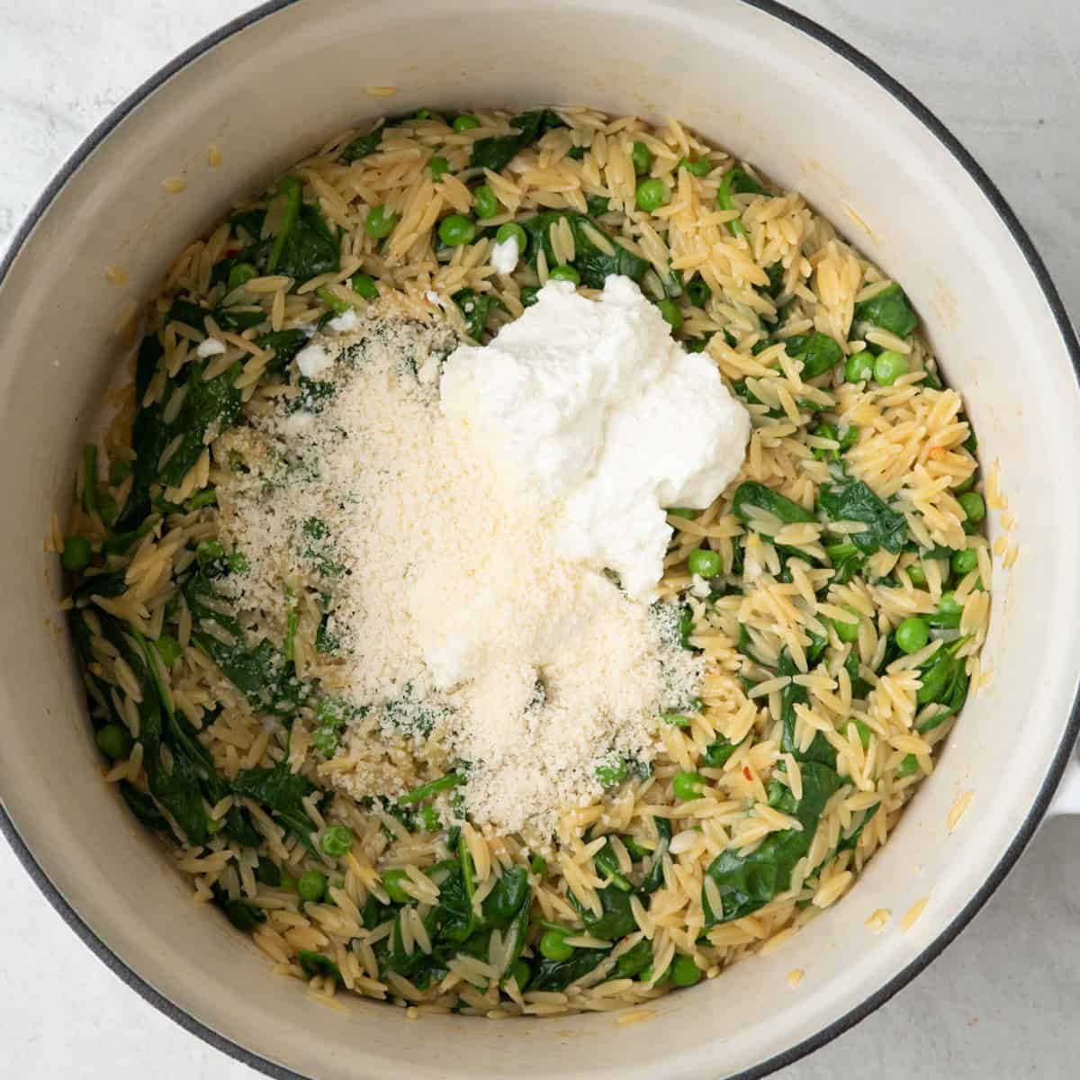 After cooking for a few minutes with ricotta and parm added.