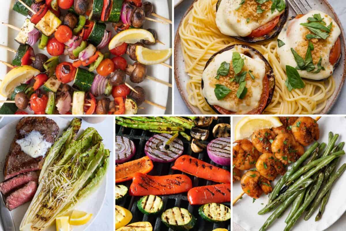 5 image collage of easy veggie grilling ideas.
