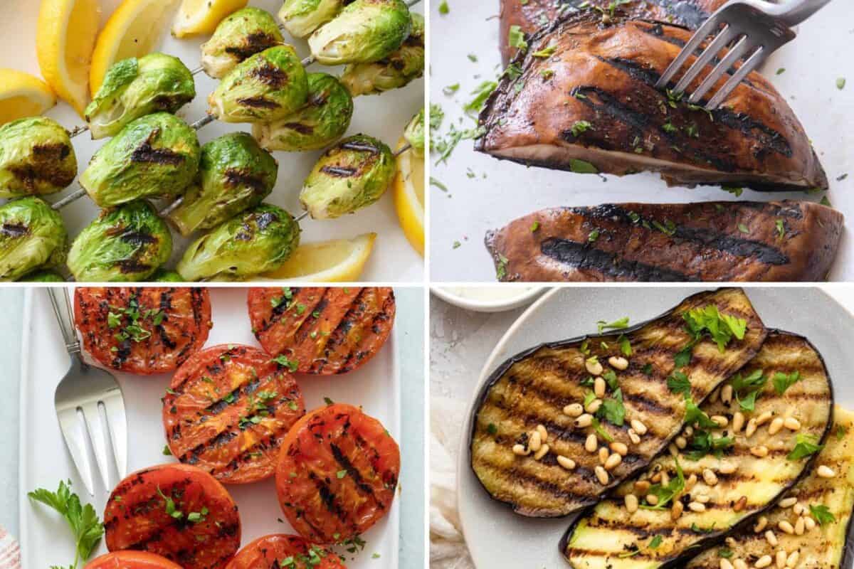 4 image collage of simple veggies to grill during the summer.