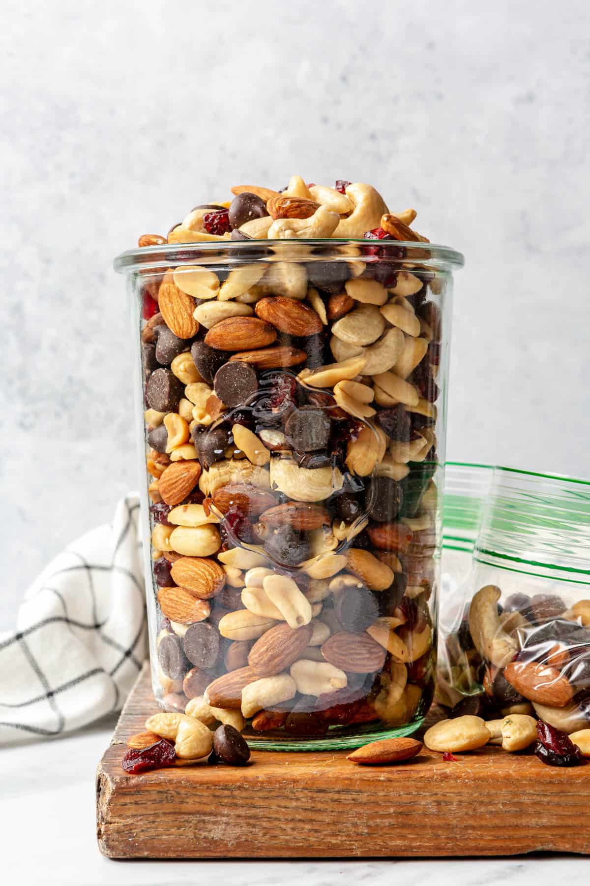 Trail mix in a large jar.