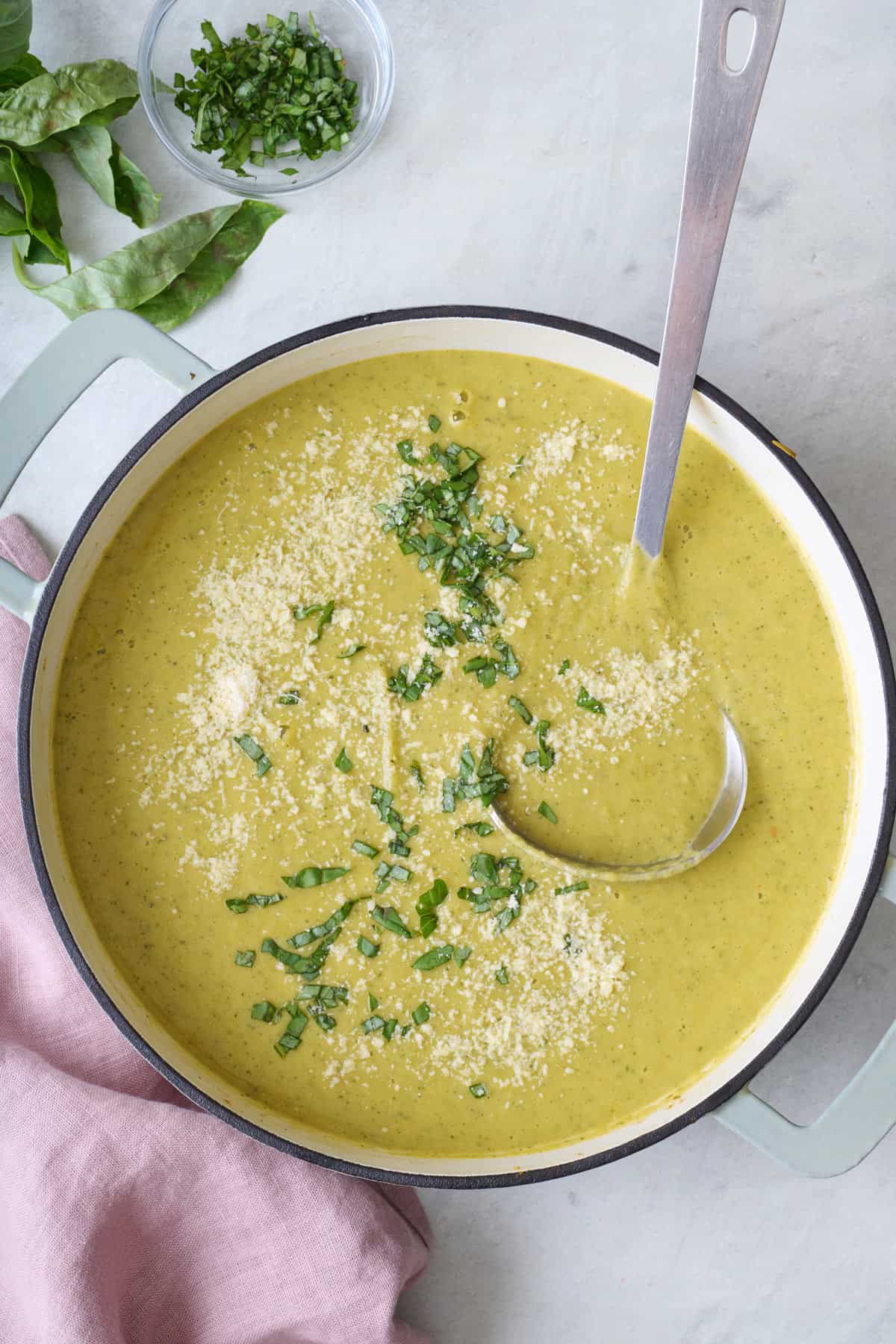 A pot of zucchini soup.