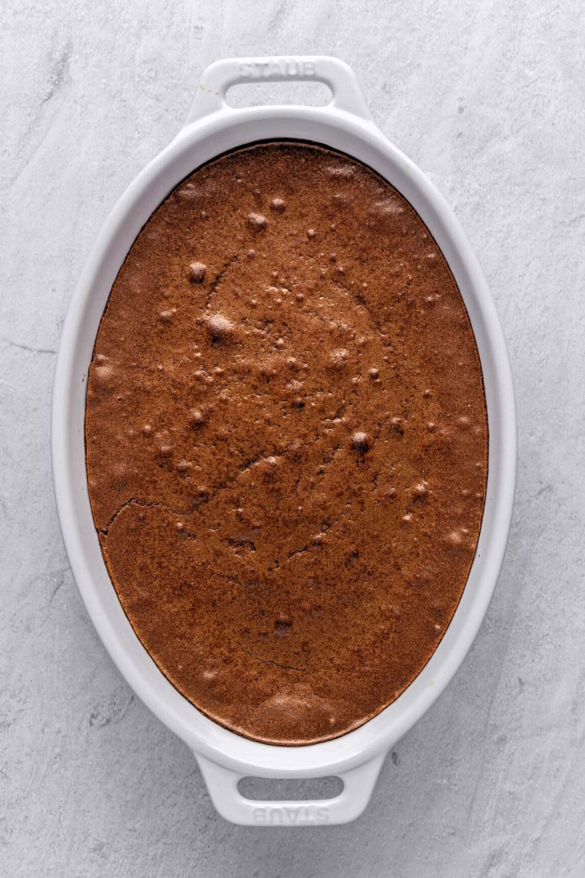 Brownie pudding after baking until edges are set