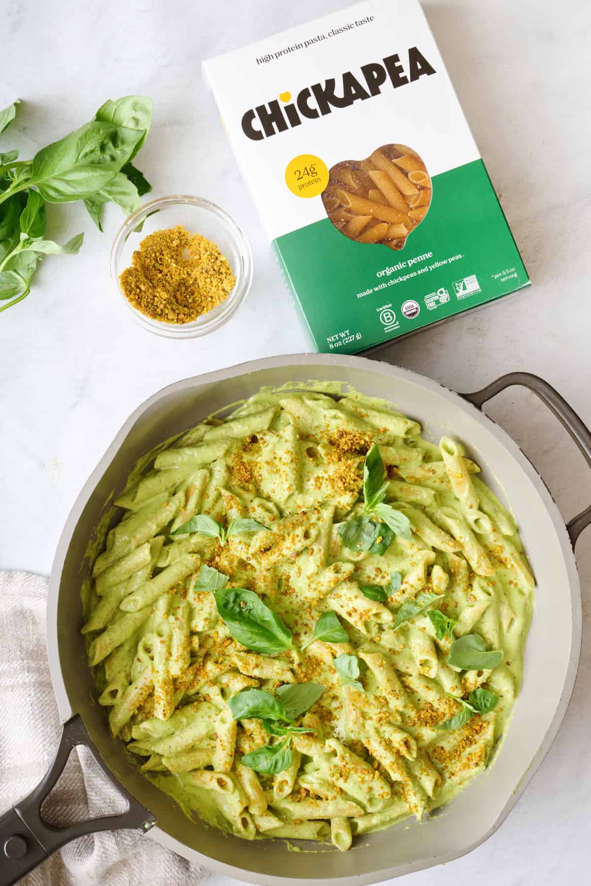 Chickapea pistachio penne pasta recipe.