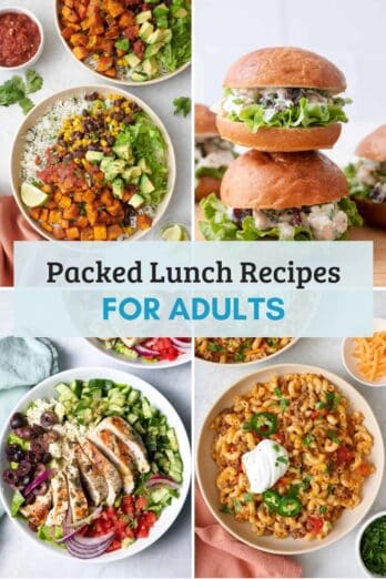 Packed lunch recipes ideas for adults collage.