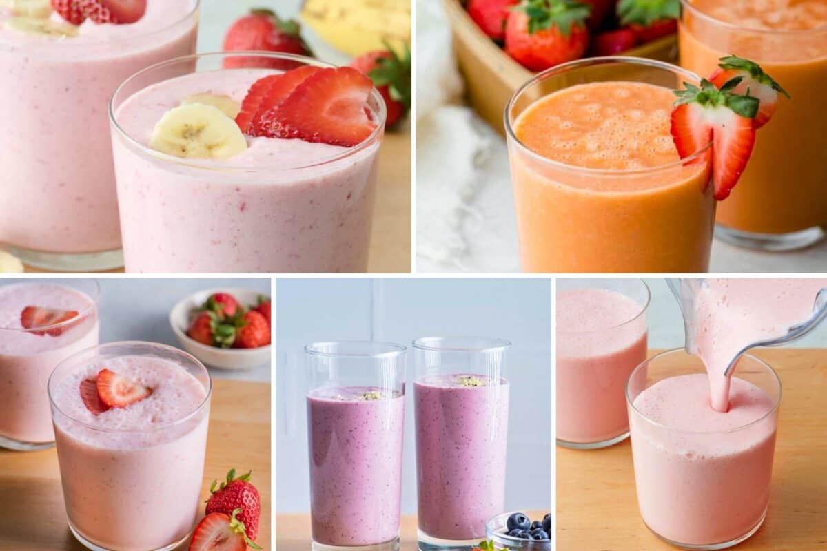 5 image collage of strawberry recipes.