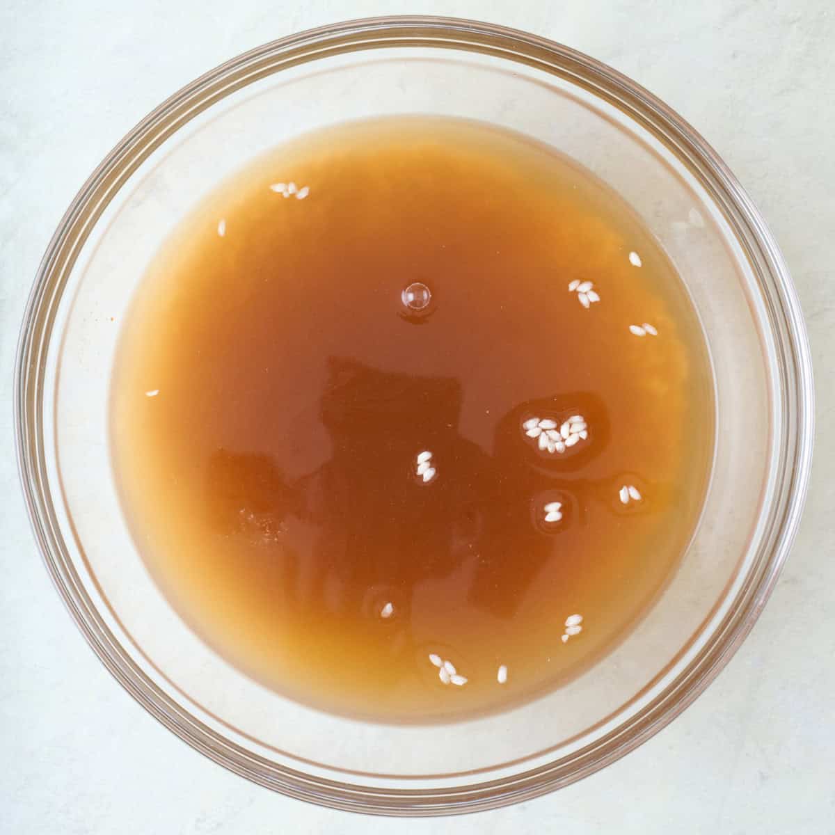 Rice soaking in vegetable broth.