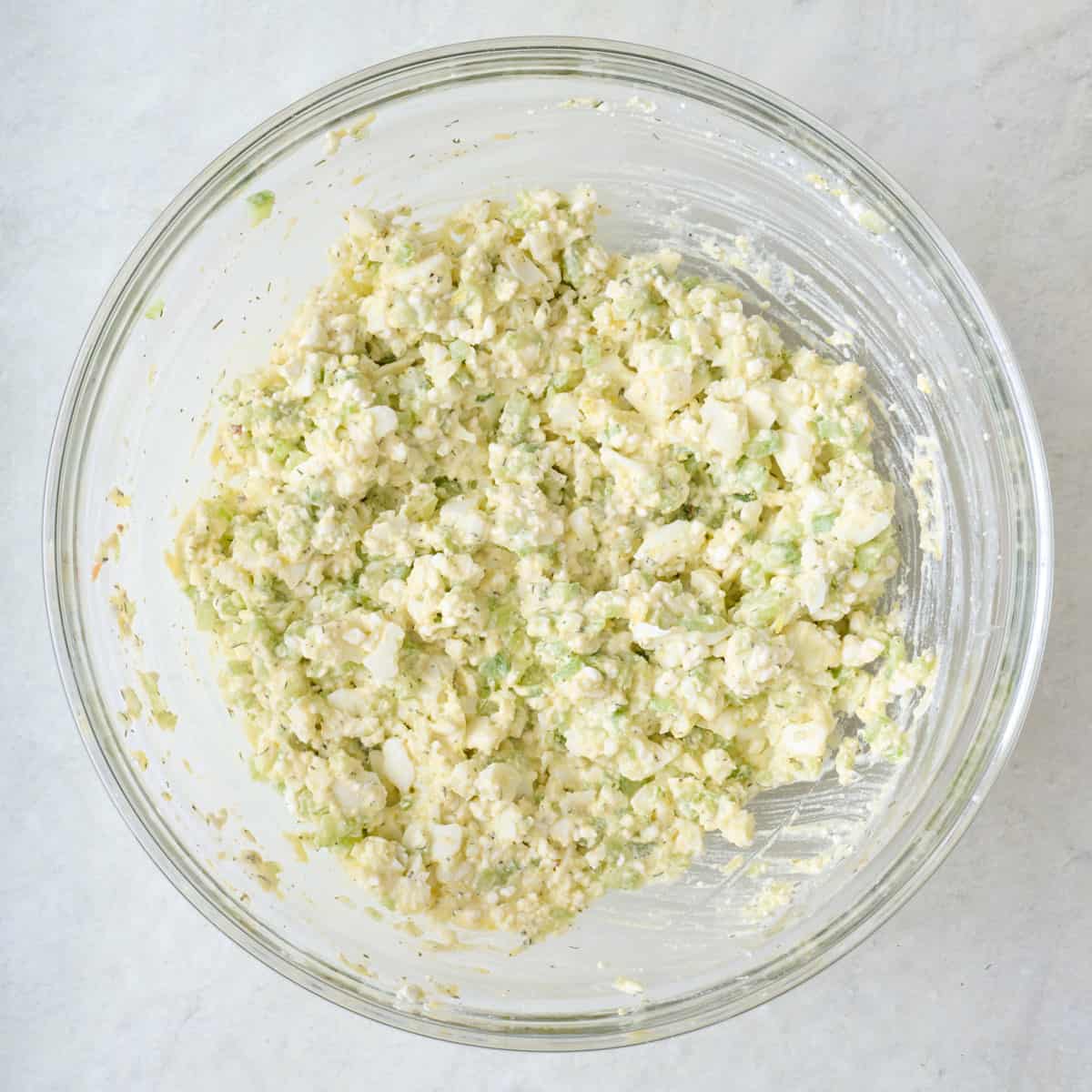 Egg salad mixture after mixing.