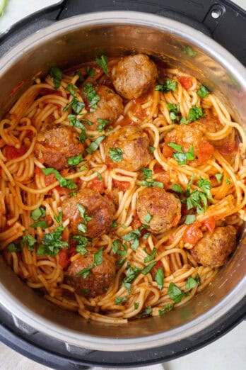 Instant Pot spaghetti and meatballs recipe.