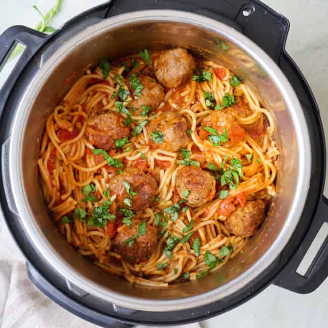 Instant Pot spaghetti and meatballs recipe.