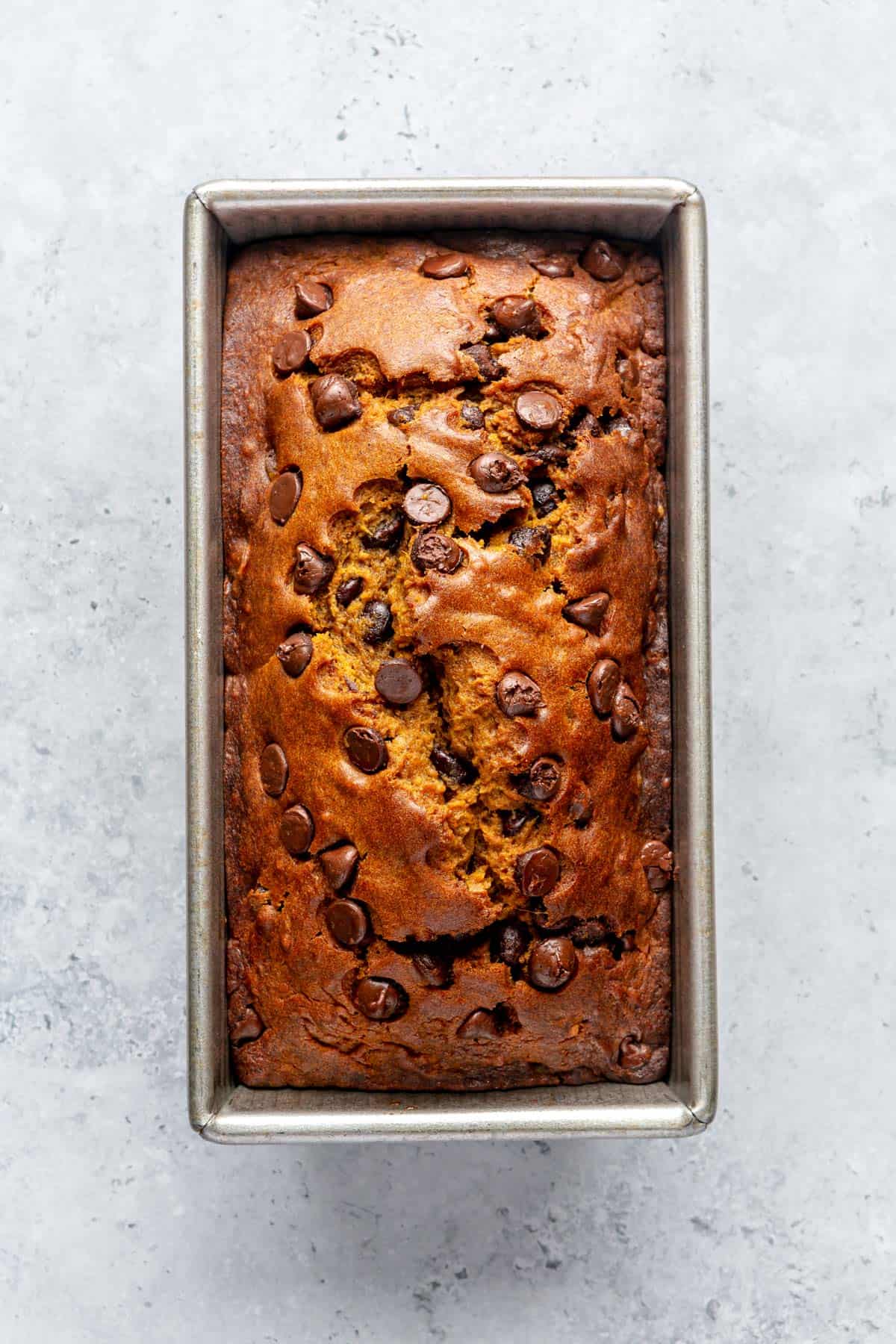 Quick bread of baking in loaf pan.