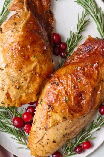 Turkey breasts recipe on a platter.