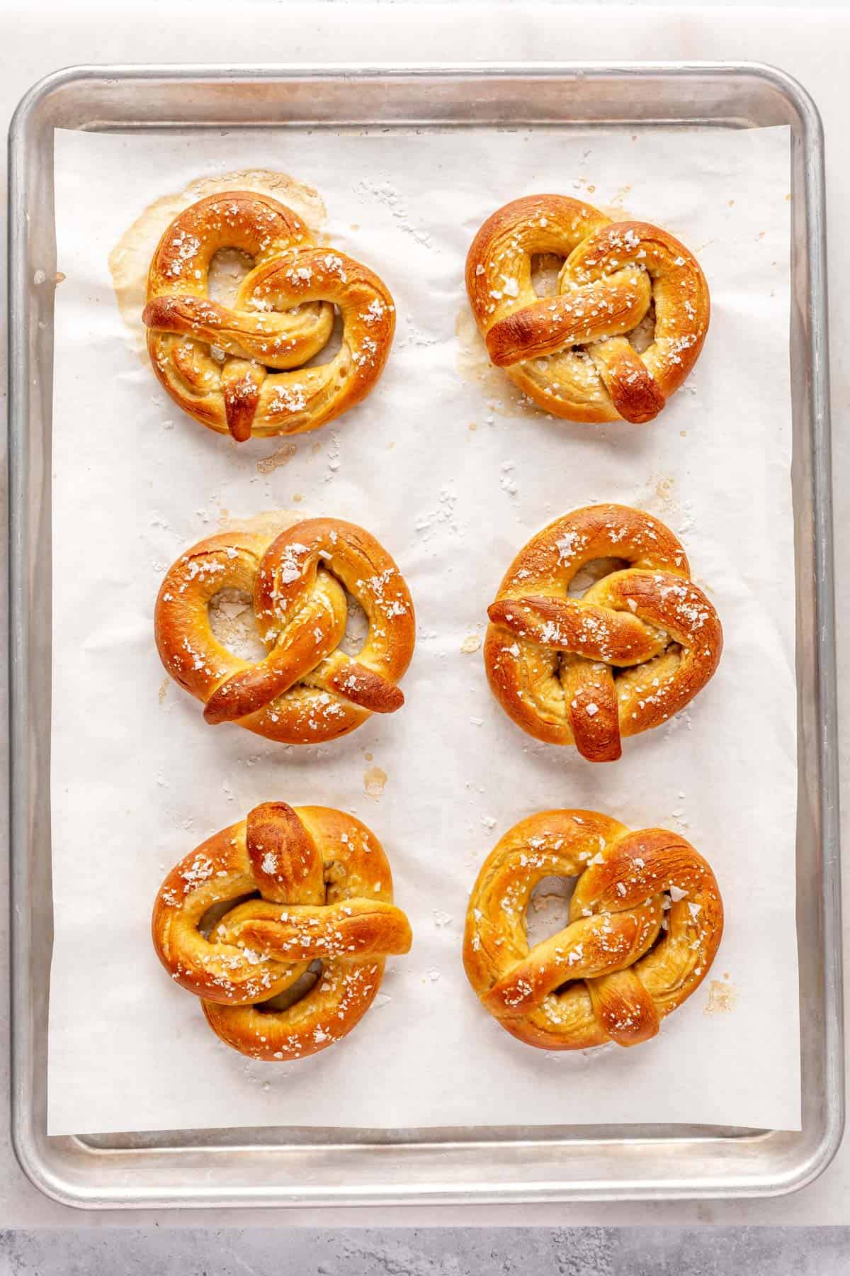 Soft pretzels after baking.