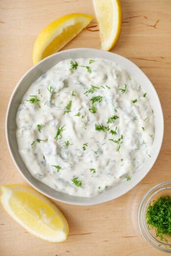 Easy recipe for how to make tartar sauce with fresh dill and lemon.