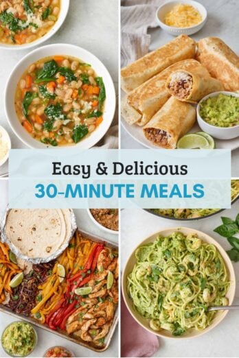 4 image collage for easy and delicious 30 minute meals.