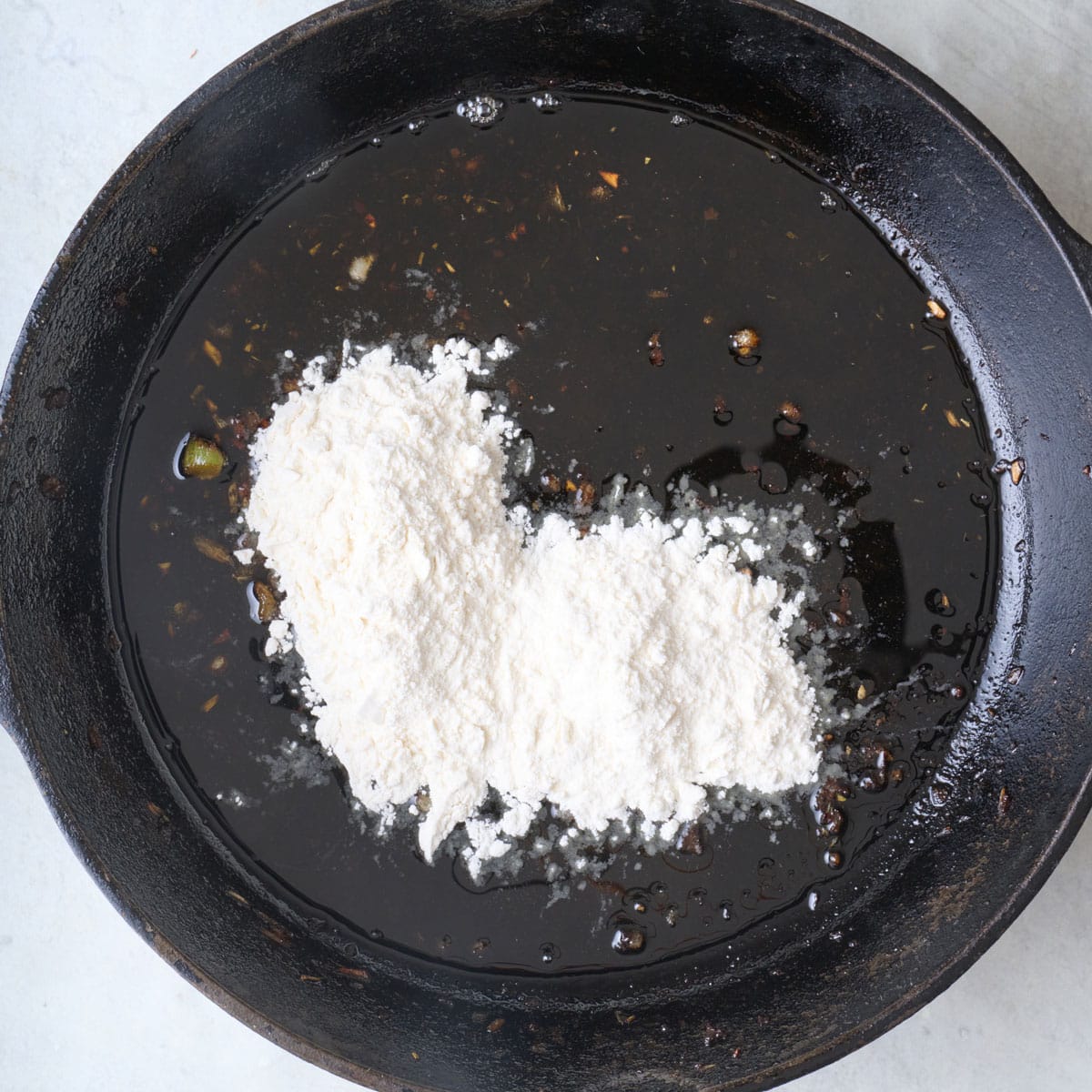 Cooked veggies removed and flour added to make a roux.