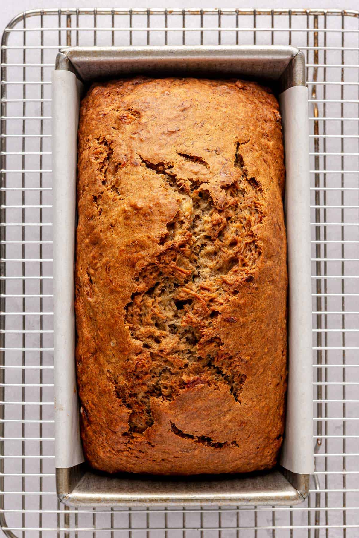 Bread after baking in loaf pan.