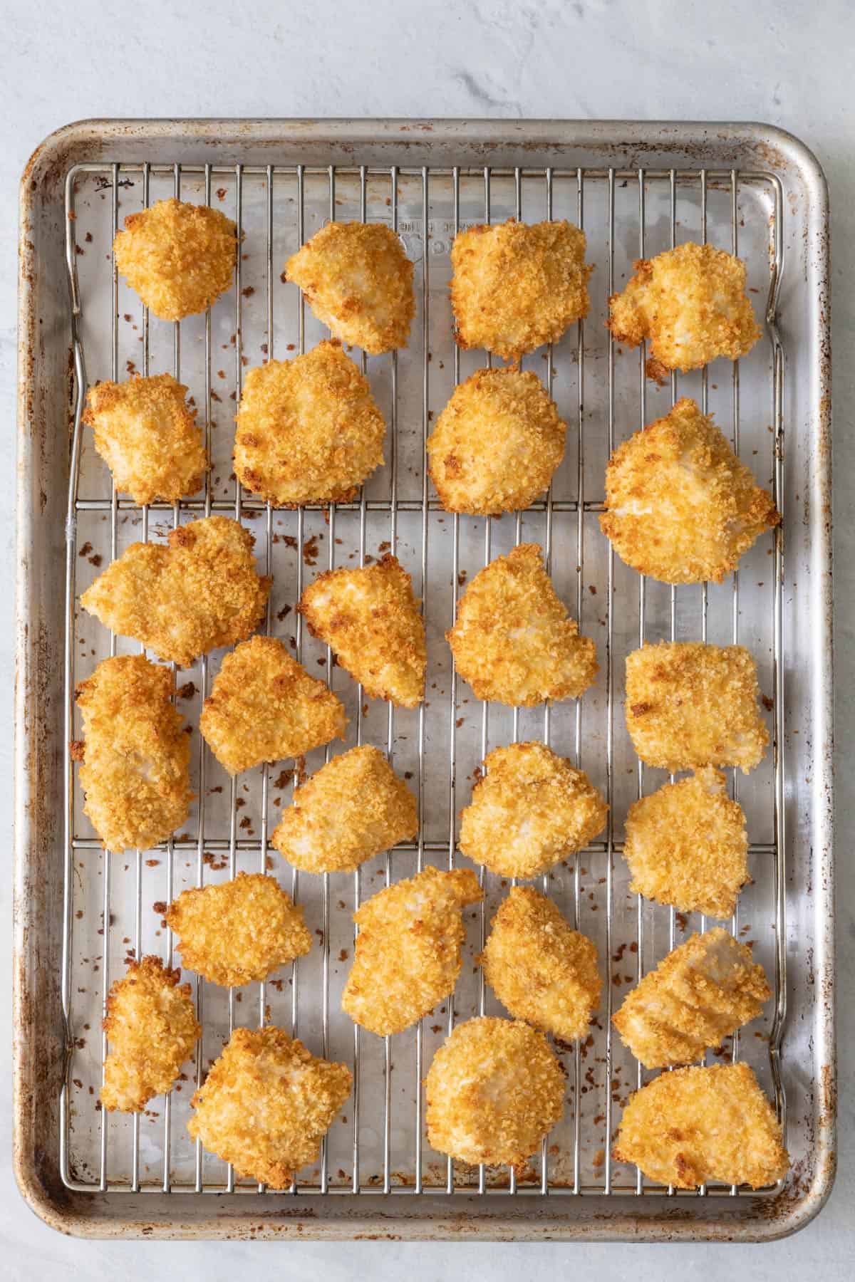 Chicken pieces after baking and crisp.