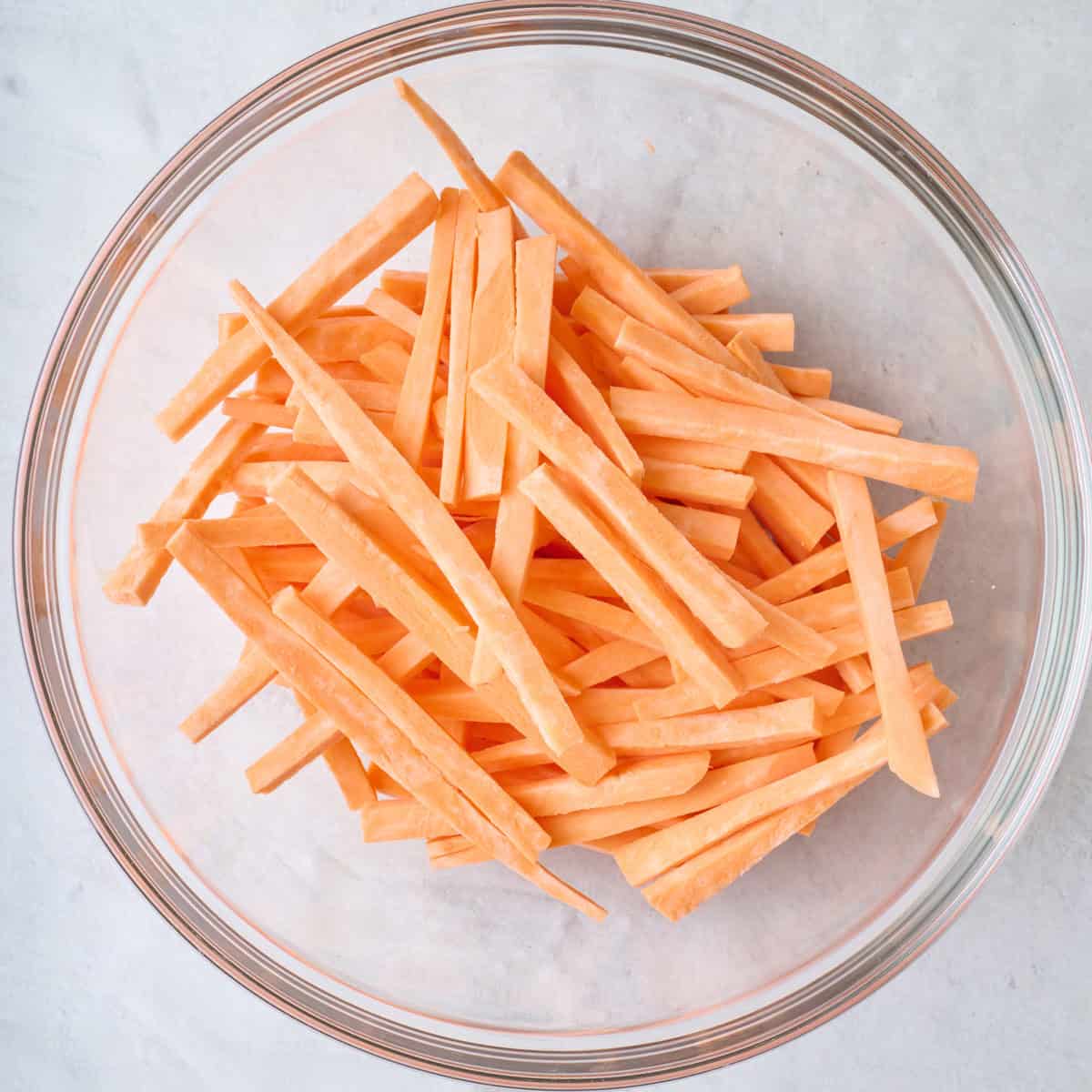 Sweet potato sticks in a bowl.