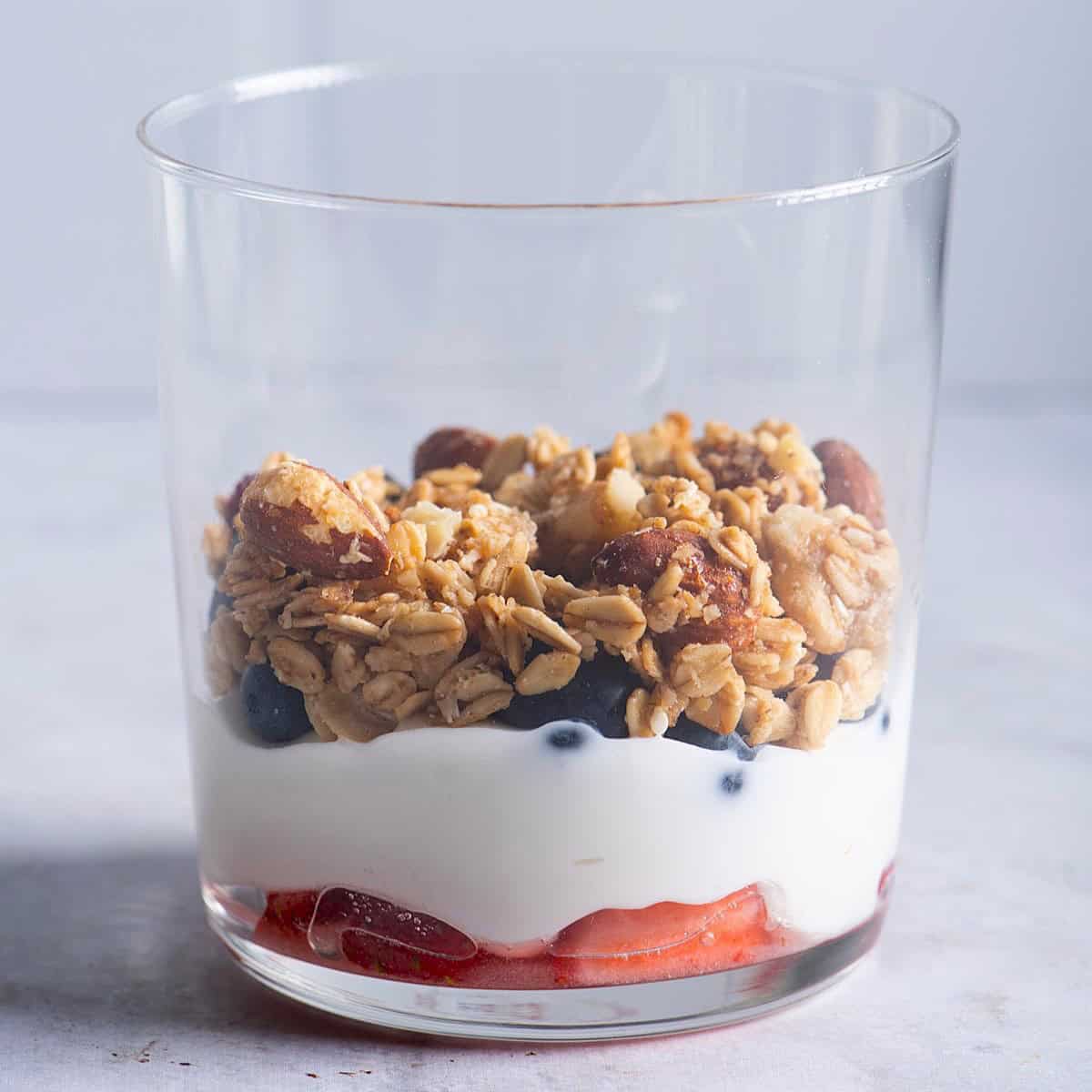 Granola added on top of the fruit layer.