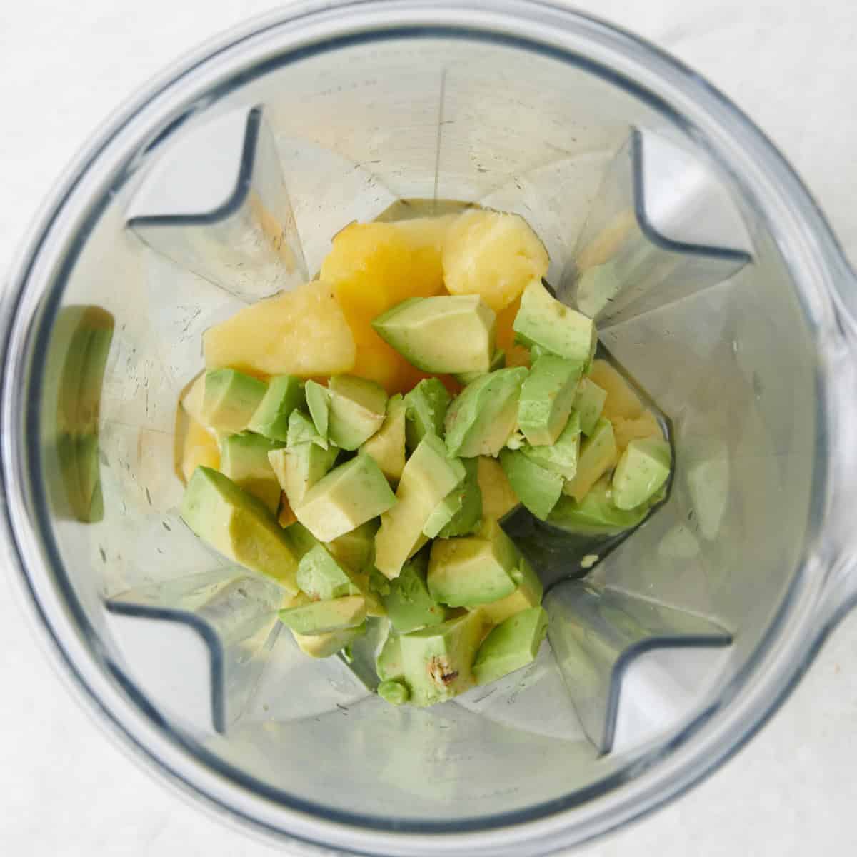 Ingredients for recipe in a blender before blending.